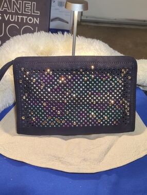 Pedro Garcia Swarovski Crystal Studded Black Clutch Inserts Recommended $650
